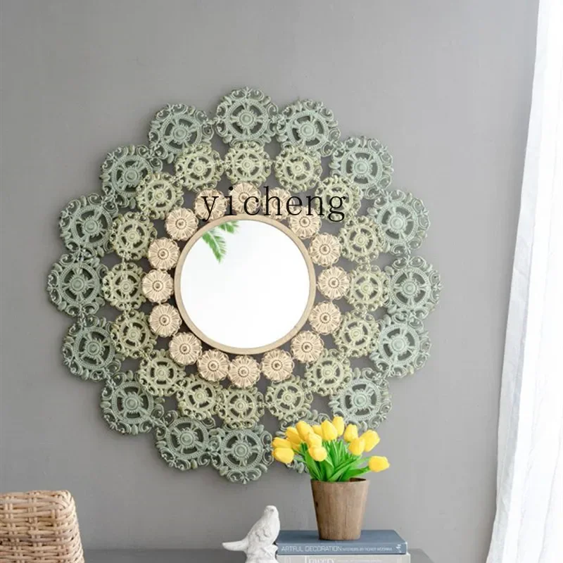 DSA light luxury mirror creative wrought iron wall decoration three-dimensional flower pendant wall decoration mirror
