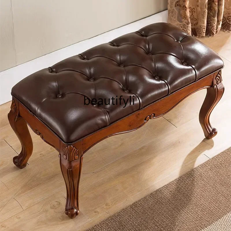 C89 American all solid wood bench sofa foot into the door shoe stool bedroom bedside stool