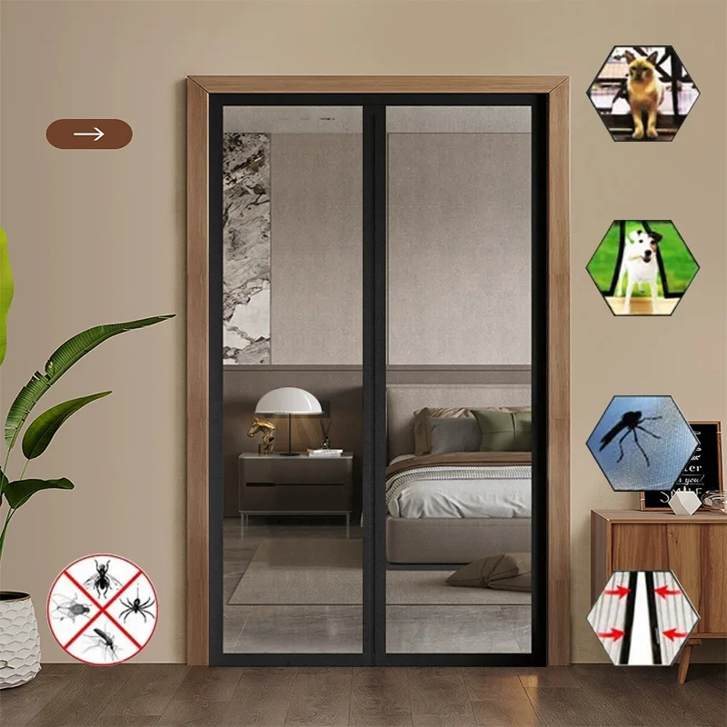 Black magnetic door screen mosquito net curtains fly proof automatic closure invisible net kitchen indoor living room