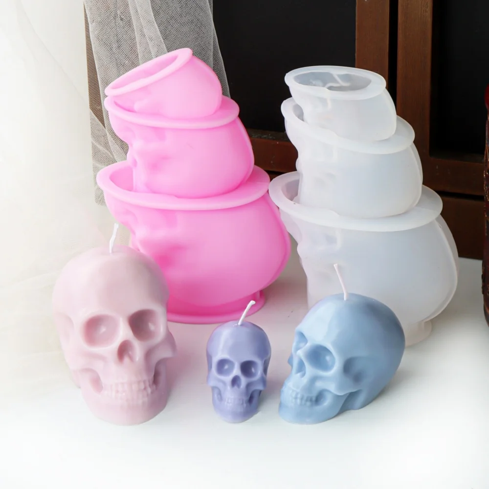 3D Menschlicher Schädel Kerze Silikonform Halloween Schädel Gips Kristall Kleber Seife DIY Feste Silikonform Einzigartiges Wohnkultur Geschenk – Detail 3