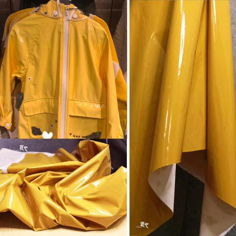 Coated Leather Fabric Yellow Reflective Mirror Firm Waterproof Windbreaker Clothing Designer Cloth Diy Sewing Meters Material