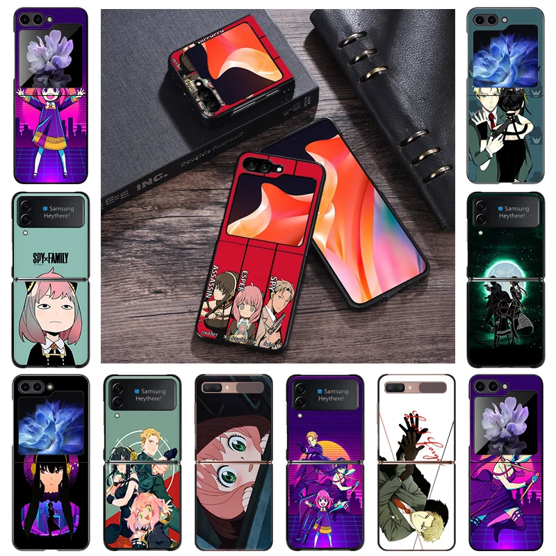 Hard Phone Cases For Samsung Z Flip 6 5 4 3 Galaxy Flip6 5G Flip5 Flip4 Flip3 Cartoon Spy × Family PC Black Matte Cover