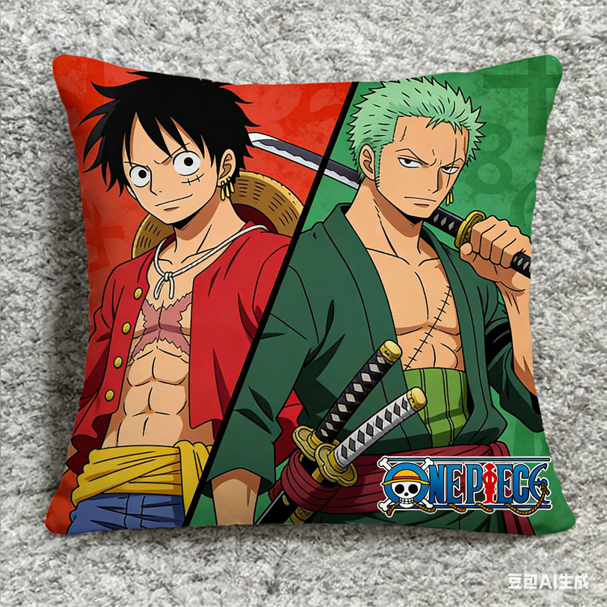 One Piece Manga-Stil Kissenbezug, einzelner dekorativer Kissenbezug für Sofa, Wohnzimmer, Schlafzimmer, Schlaf und Inneneinrichtung