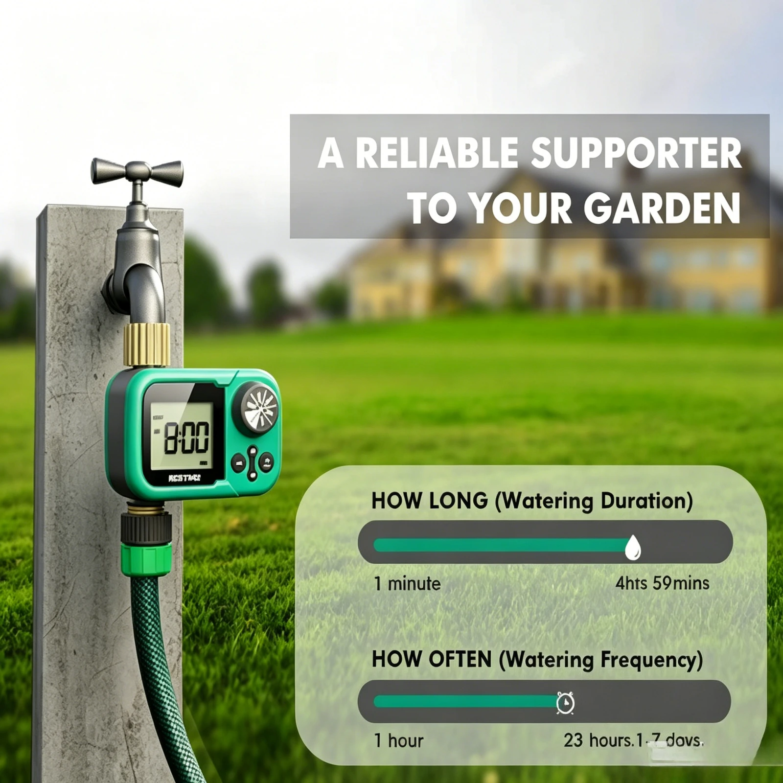 Outdoor Garden Sprinkler Timer Ball Valve Water Timer with Auto Manual Rain Delay Drip Irrigation&Lawn Watering System for Yard