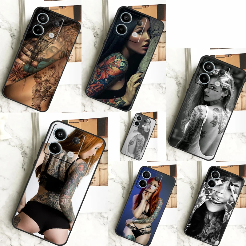 Sexy Sleeve Tattoo Girl Case For Xiaomi Redmi Note 13 12 10 9 8 11 Pro 12S 11S 10S 9S Remdi 13C 9C 10C 12C Cover