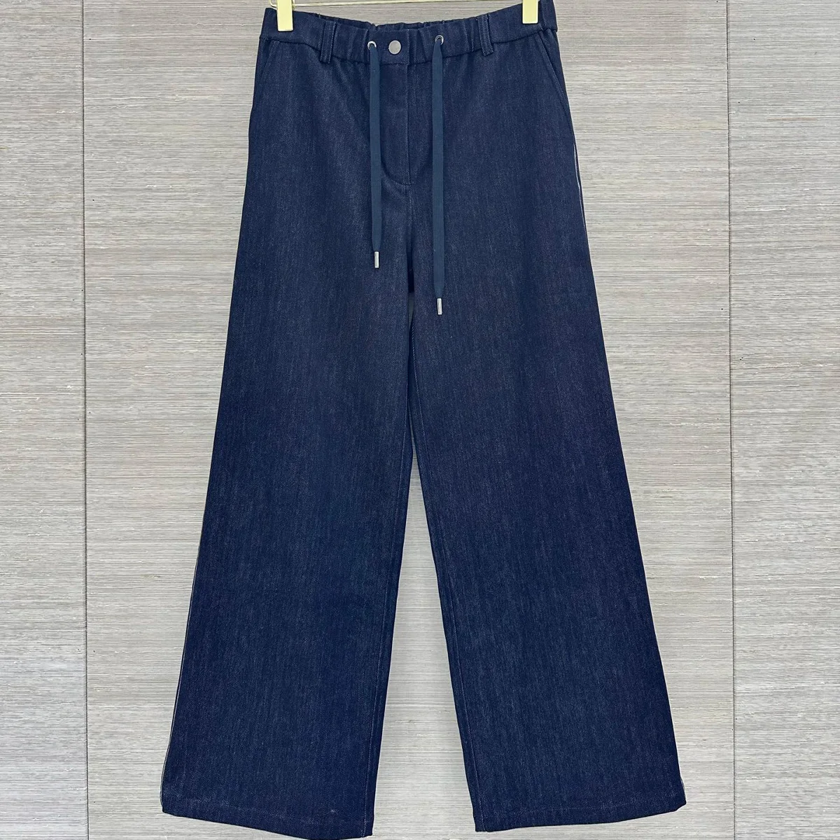 High Quality Women Denim Wide Leg Pants Drawstring Elastic Waist Button Zipper Loose Long Trousers With Lining lyt2680659