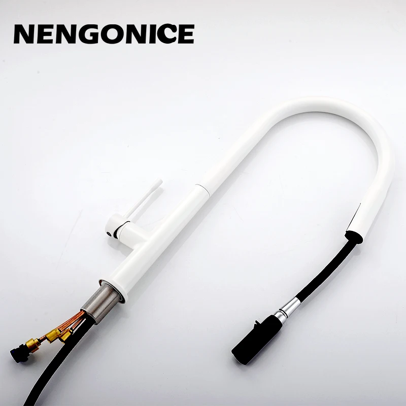 nengonice Kitchen faucet Pull Out Cold and Hot mixer tap Black White water Single Holder faucet kitchen sink faucet