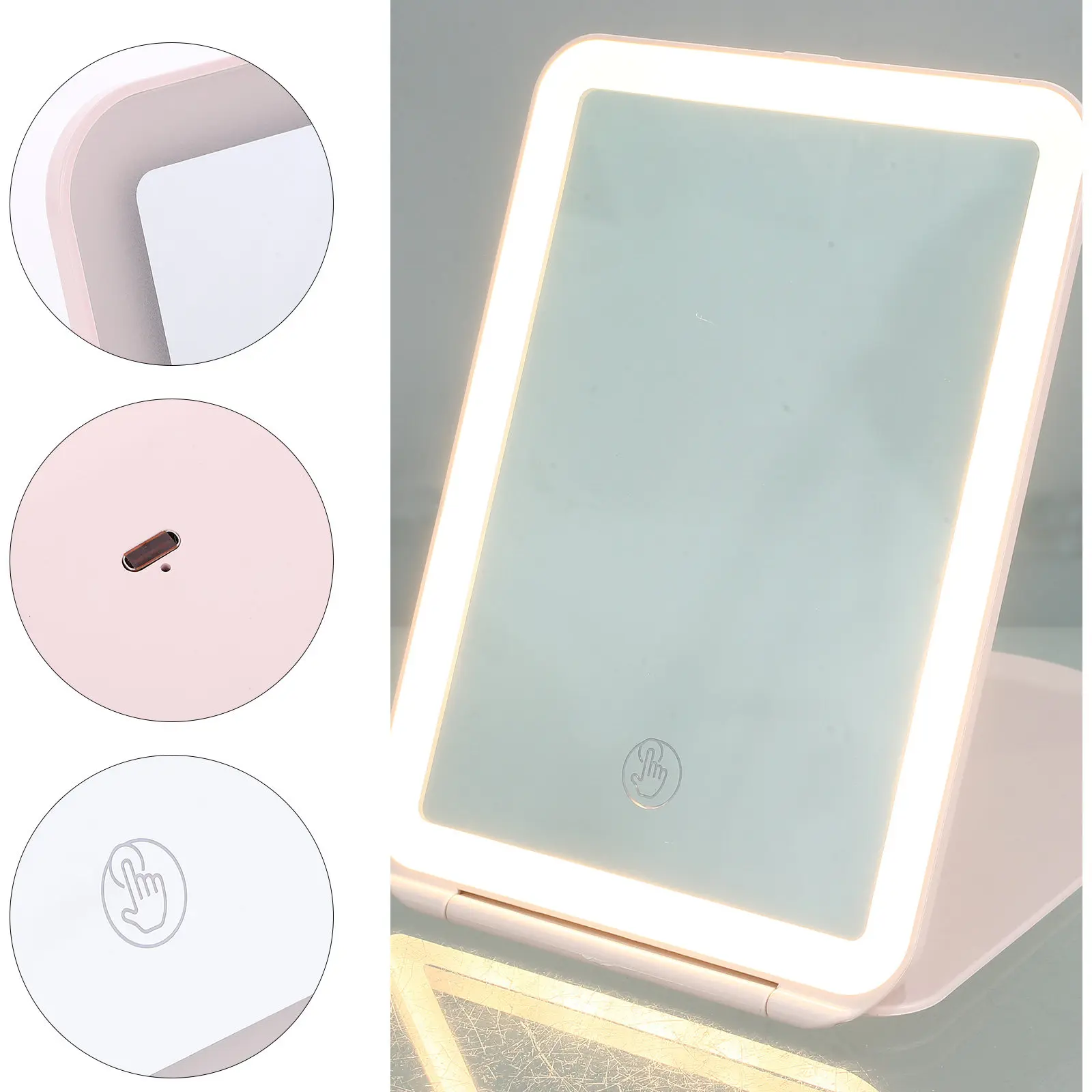 Foldable USB Charging LED Makeup Mirror with Bright Adjustable Light for Precision Eyeliner Eyebrows Application Home Bedroom