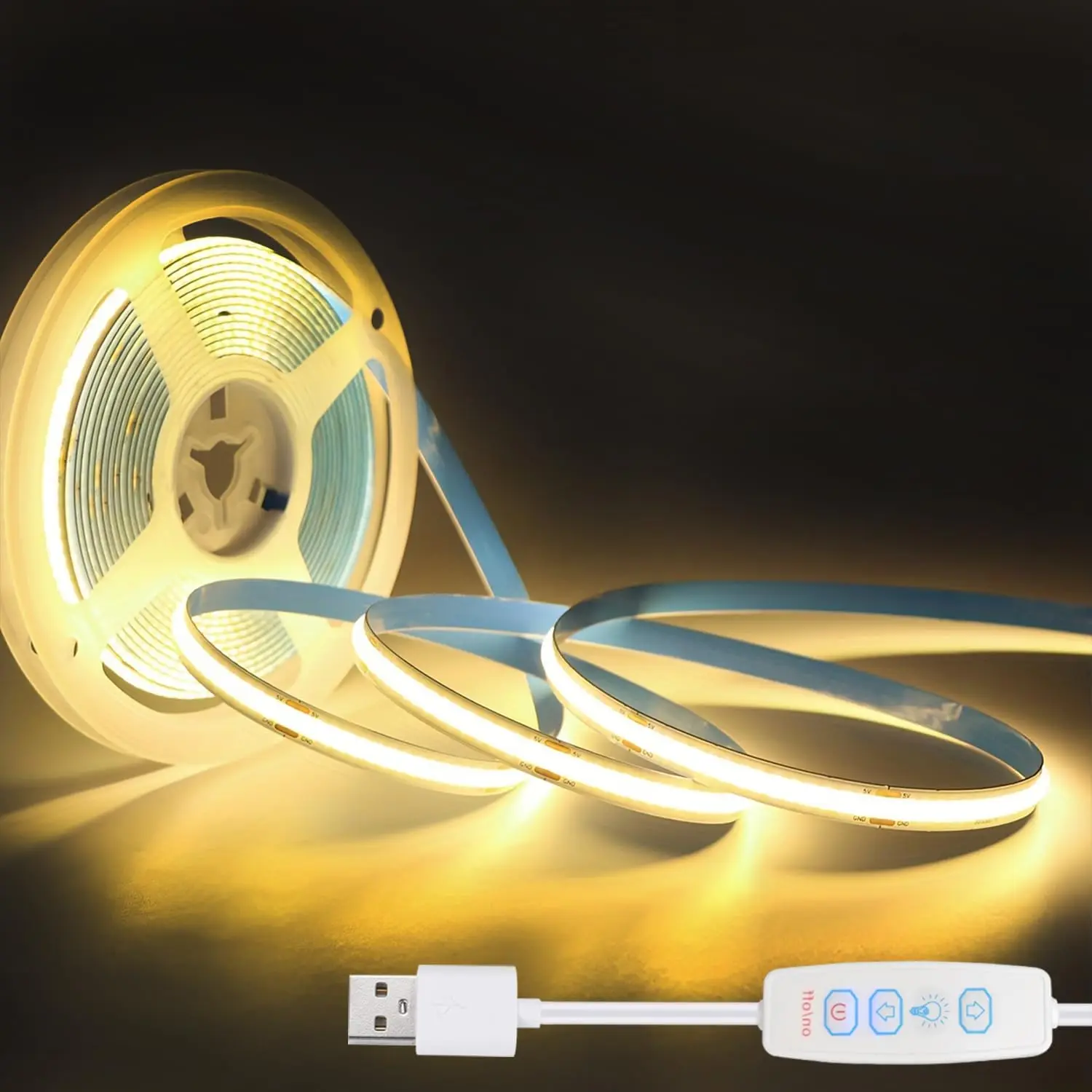 5V USB COB Led Strip Lights with 3key Dimmer Flexible Diode Tape White Warm White for Room TV Mirror Backlight Cabinet Light