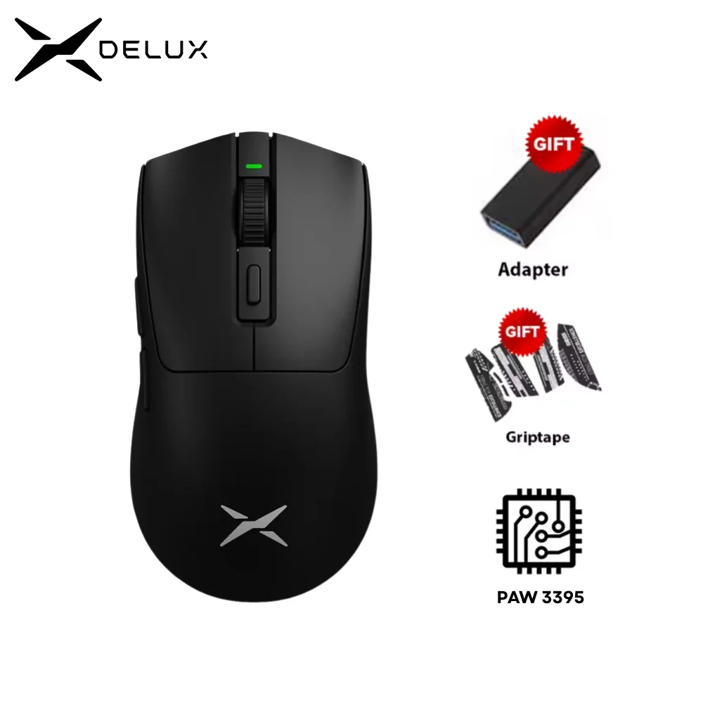 Delux M600 Série Mouse para jogos sem fio 52g Leve 2.4G Conexão de modo duplo 26000DPI Macro Ratos recarregáveis para PC Gamer