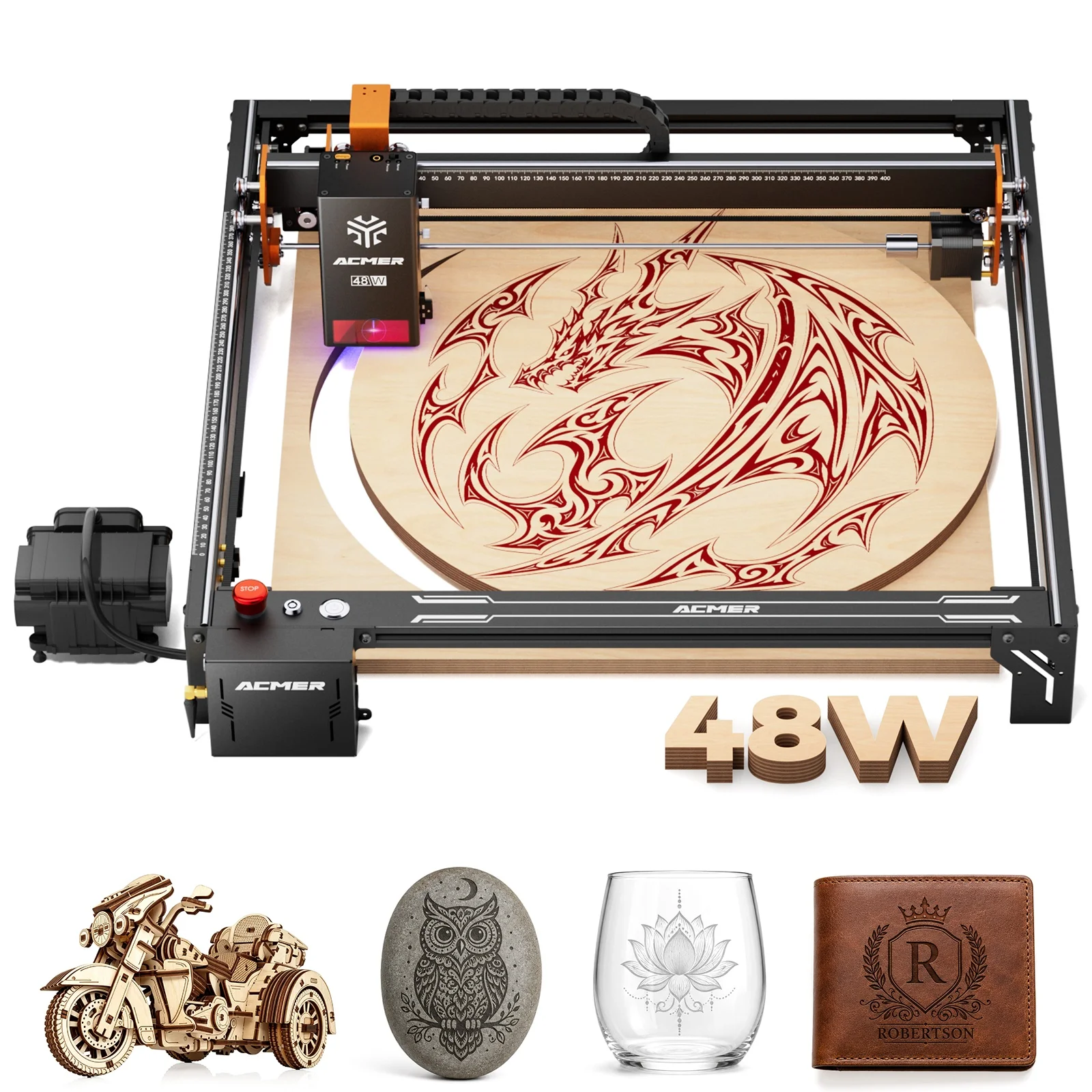 ACMER S2 PRO High Laser Power 36/48W Engraver Cutting CNC Machine 0.01mm Precision Double Axis Guide Rail For DIY & Crafting