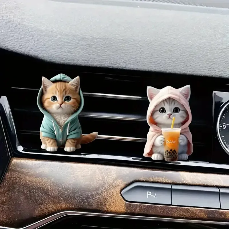 2pcs Cute Cat Acrylic Car Air Freshener - Long Lasting Scent Vent Clip Aromatherapy Decoration - Freshen Your Journey