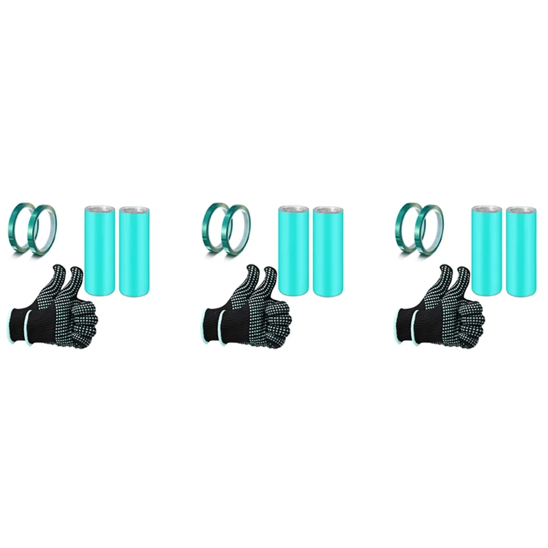 

3X Sublimation Tumblers Silicone Bands Sleeve Kit, Including 6 Silicone Mug Wrap 6 Heat Press Tapes And Heat Gloves-Y78A