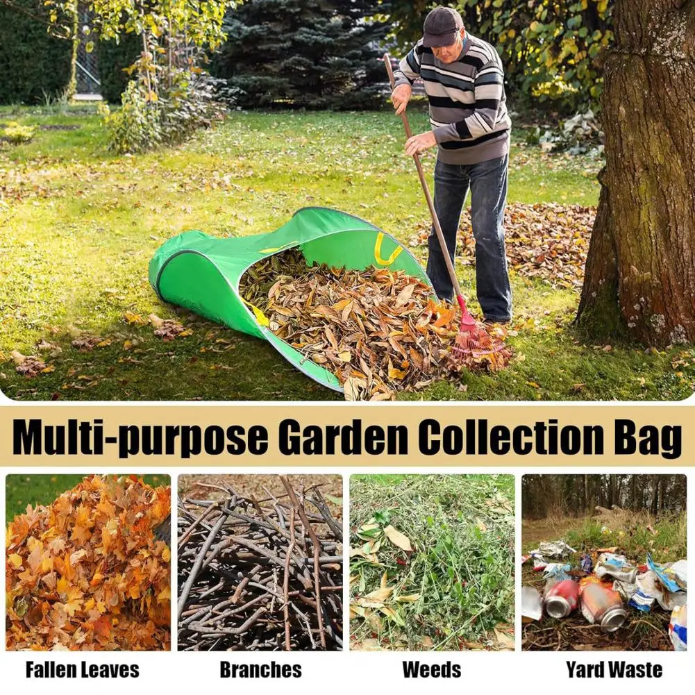 Leaf Bag with Back-end Protection Tear-resistant Leaf Picker Foldable Leaf Collector Dustpan Portable Pop-up Garden Bag for Lawn