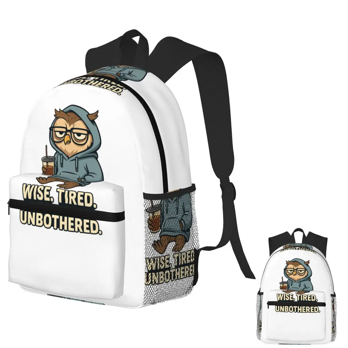 

Sleepy Hoodie Owl Coffee Sticker Student Backpack School Bag Hiking Travel Daypack for Men Women Bookbag Shoulder Bags