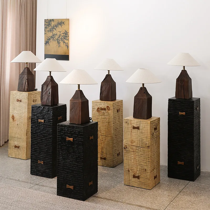 Solid wood desk lamp Bedroom bedside lamp Desk living room wabi-sabi atmosphere floor decorative