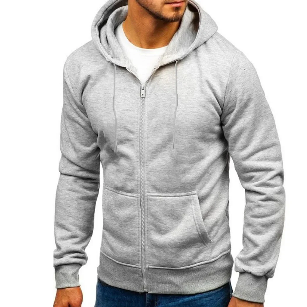 

New Men's Hoodie Solid Color Basic Hooded Jacket Cardigan Sweatshirt Spring Autumn Casual Men Streetwear Tracksuit Male