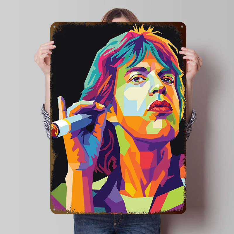 Pôster de Metal Personalizado Retrô Vintage com Retrato Pop Art de Mick Jagger para Decoração de Quarto, Casa e Ambientes de Jogos