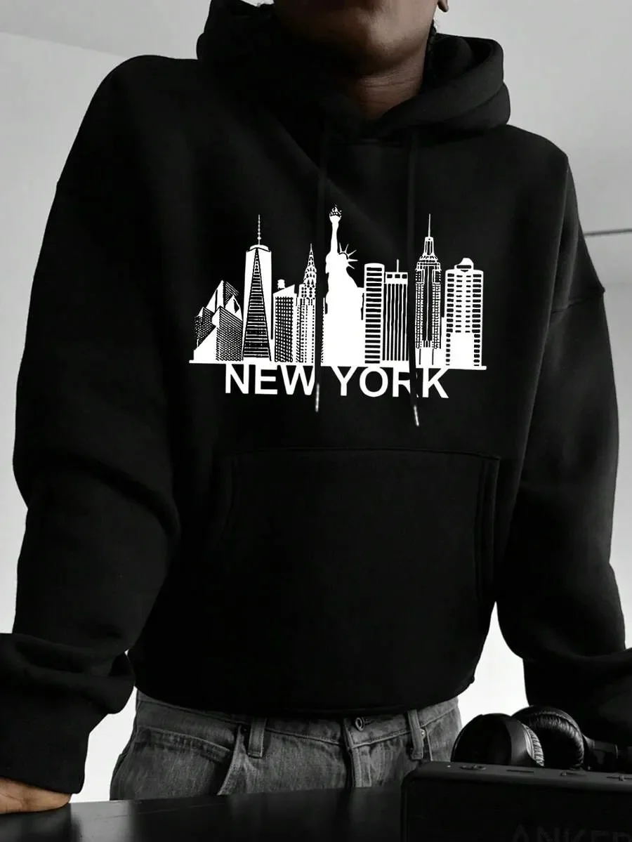 

Trendy Pure Cotton Hoodie with Eye - Catching New York Graphic Ideal for Standing Out in The Crowd and Expressing Urban Culture