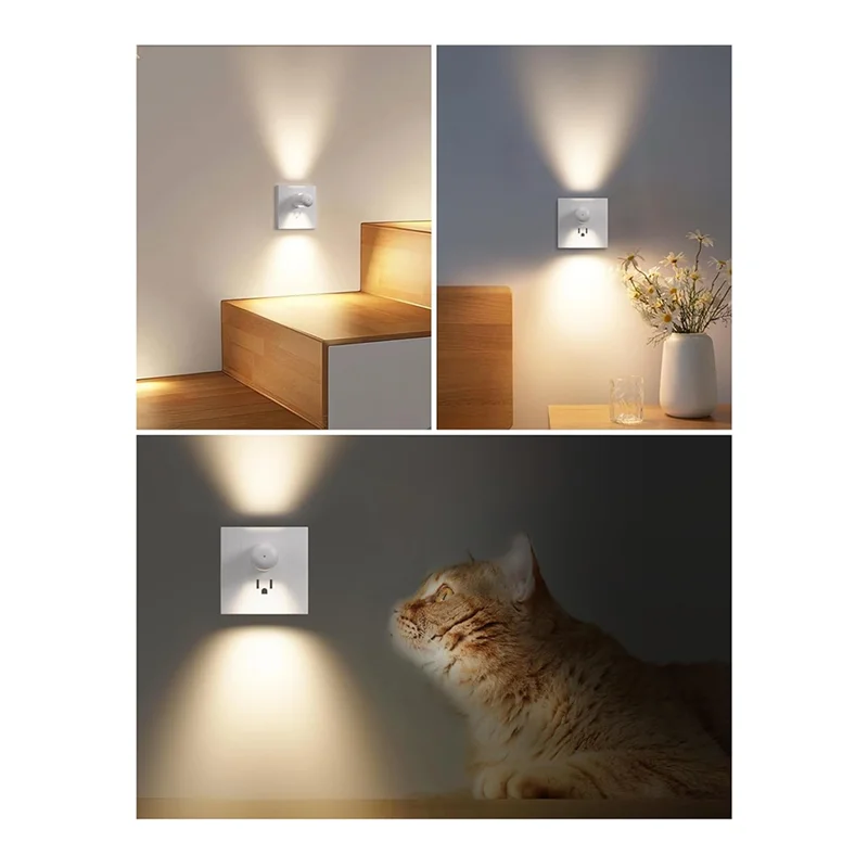 AT19-Plug-In LED Wall Outlet Light 6-Pack Dusk-To-Dawn Night Light Ambient Lighting For Bedroom, Hallway