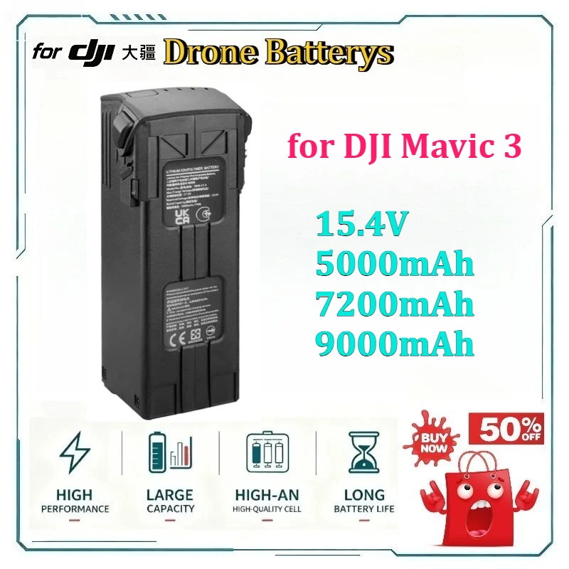 

for DJI Mavic 3 Drone Battery 15.4V 5000/7200/9000mAh for Mavic 3/3 Pro/3 Classic High Capacity Long Endurance Lithium Battery
