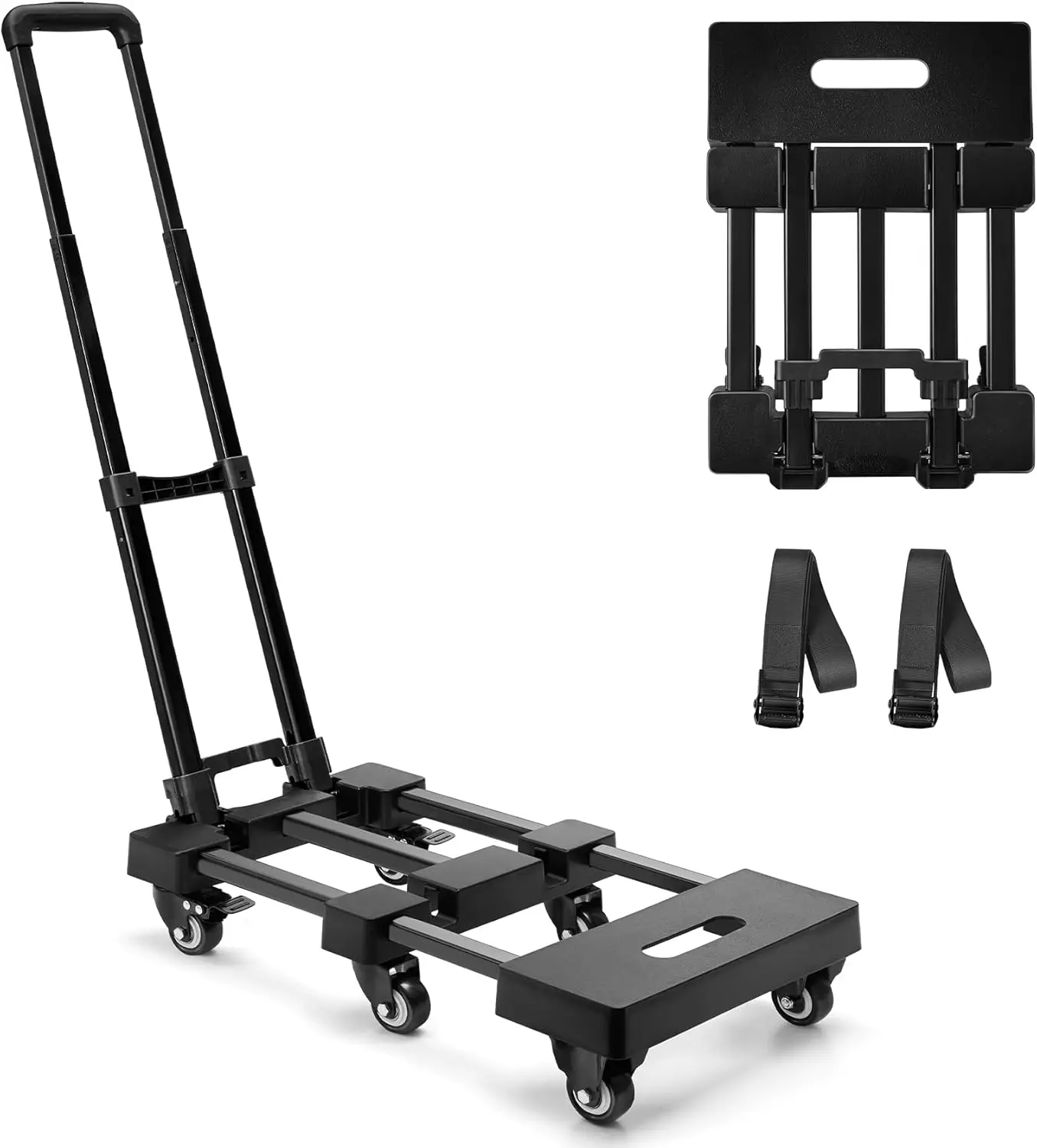 

Folding Hand Truck with 6 Wheels(2 with Brake), 530 LBS Heavy Duty Collapsible Dolly Cart, Car Seat Dolly with 2 Lashing