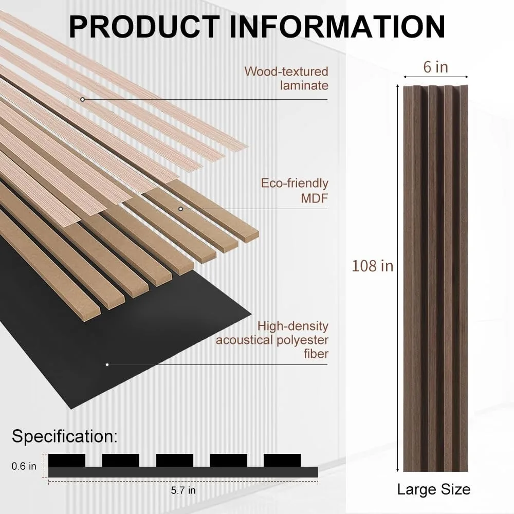 Акустические стеновые панели с деревянными планками для декора потолка и стен. 3D рифленая звукопоглощающая текстурированная панель с деревянной отделкой 108×6