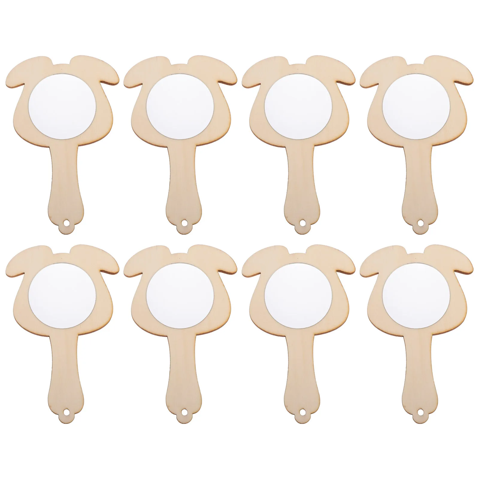 8Pcs Household DIY Wood Handheld Mirrors Kids Crafts Accessories Blank Mirrors for Desk Dressing Table Fun Wood Mirror