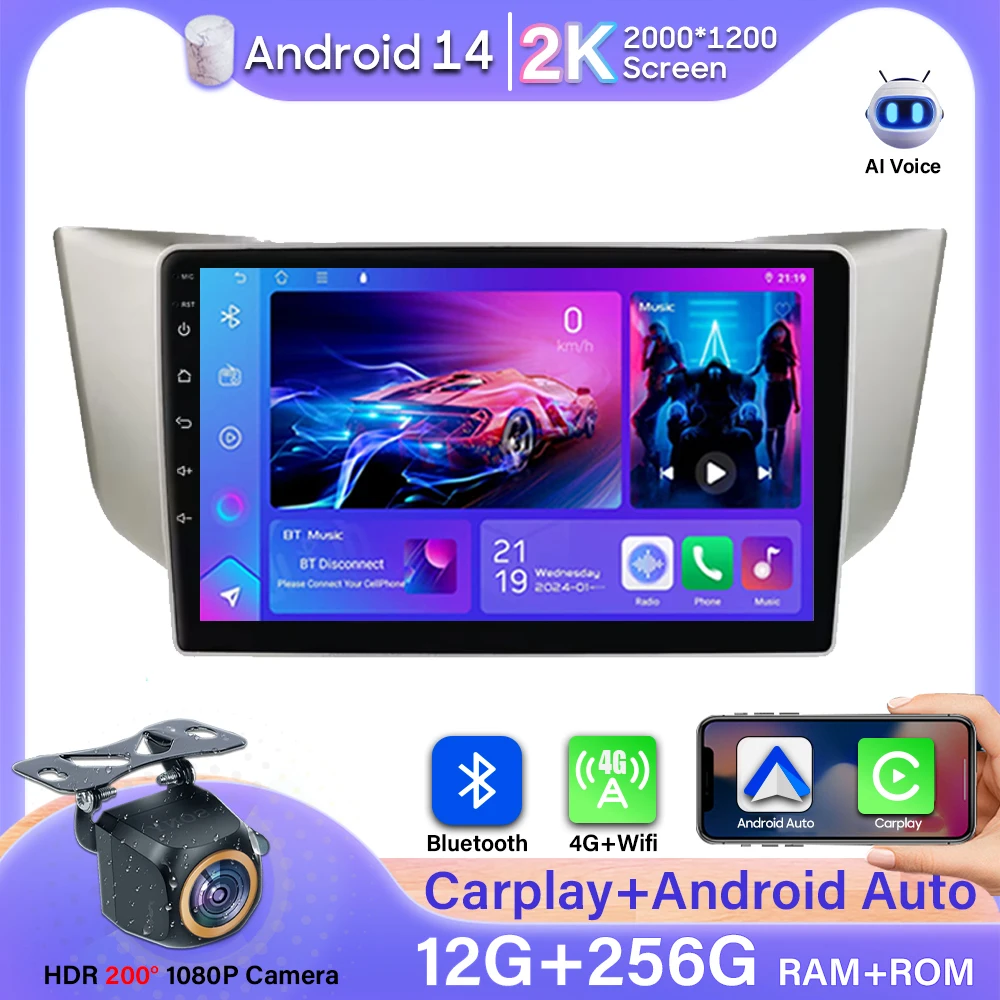 

Android 14 Carplay Car Radio For Lexus RX300 RX330 RX350 RX400H II 2 Multimedia Video Player GPS Navigation No 2Din Autoradio BT