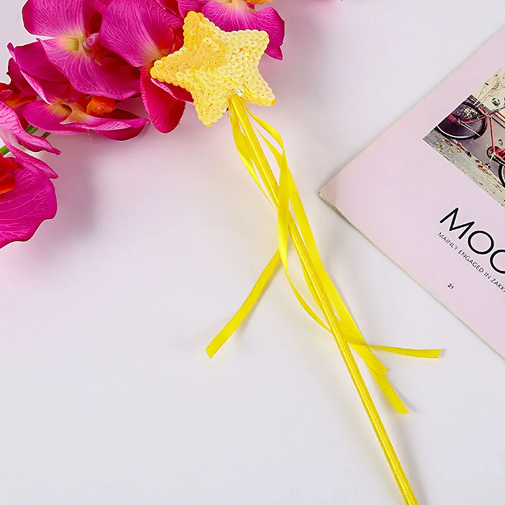 Baguettes féeriques en forme d'étoile, 3 pièces, ruban brillant, bâtons féeriques pour enfants, accessoires décoratifs de fête Cosplay, baguette de sorcière, baguette Adorable