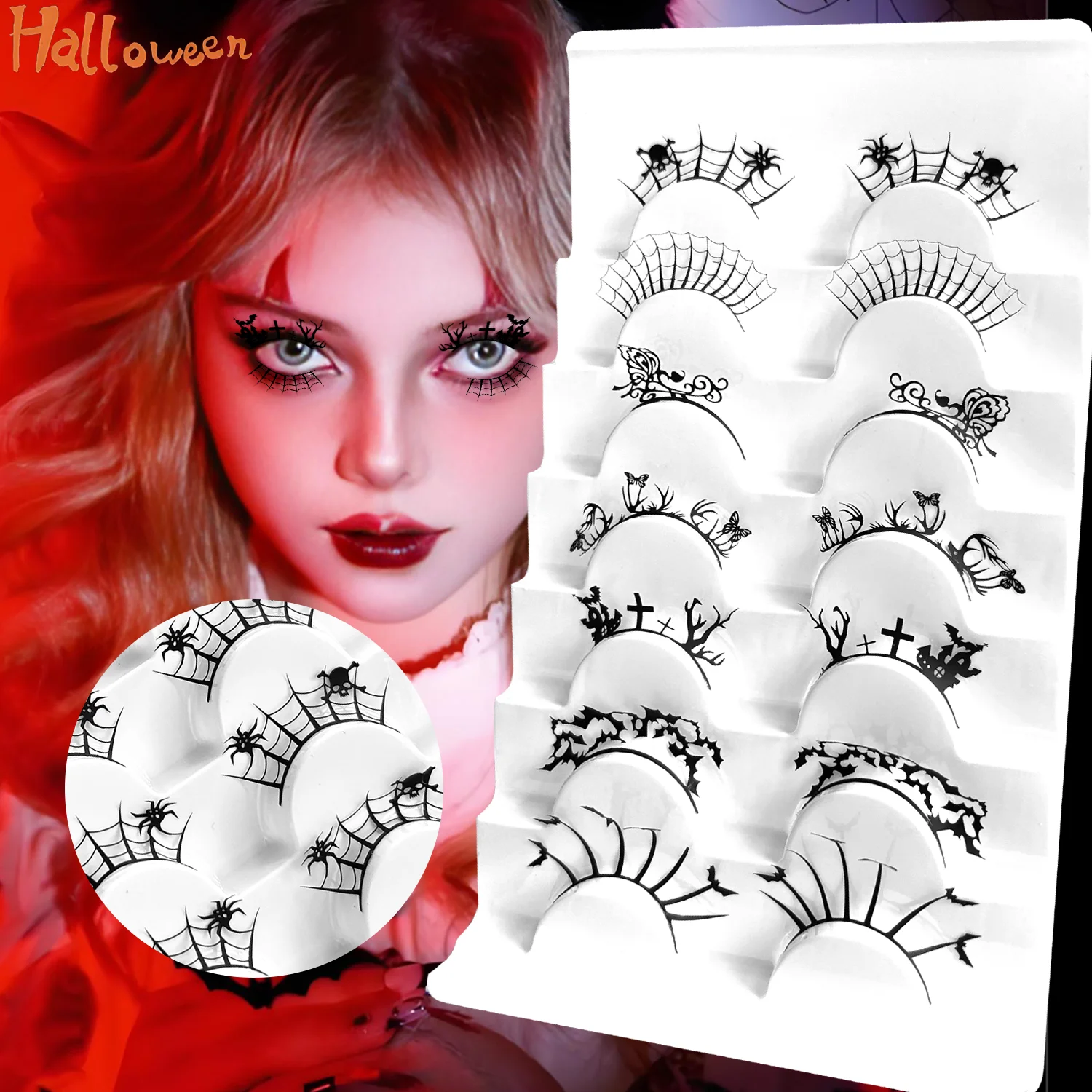 7-Pair Christmas Paper Lashes Festive Holiday Party Eyelash Designs Butterfly Skull castle for Xmas Photos makeup for party