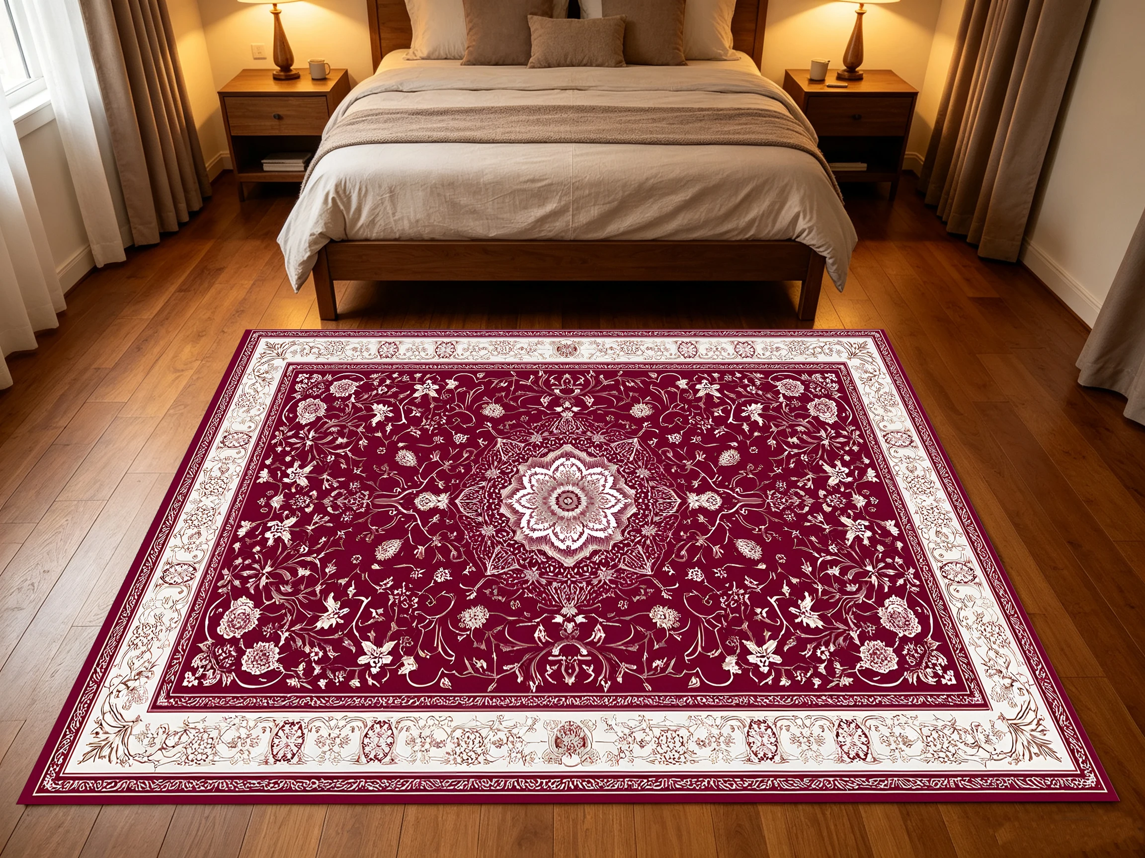 2D Vintage Burgundy Persian-Patterned Rug, Soft & Skin-Friendly, for Living Rooms & Bedrooms, Enhancing the Space