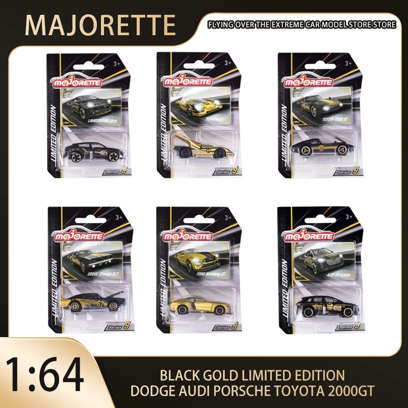 Majorette 1:64 Black Gold Limited Edition Dodge, Audi, Porsche, Toyota 2000GT Simulation Alloy Die Cast Car Model Collection Toy