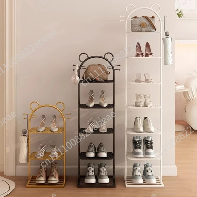 Nordic Cream Bear Shoe Rack HighCapacity Tiered Storage Cabinet Mobile Cartoon Steel Shelf Slim MultifunctionalEntrywayOrganizer