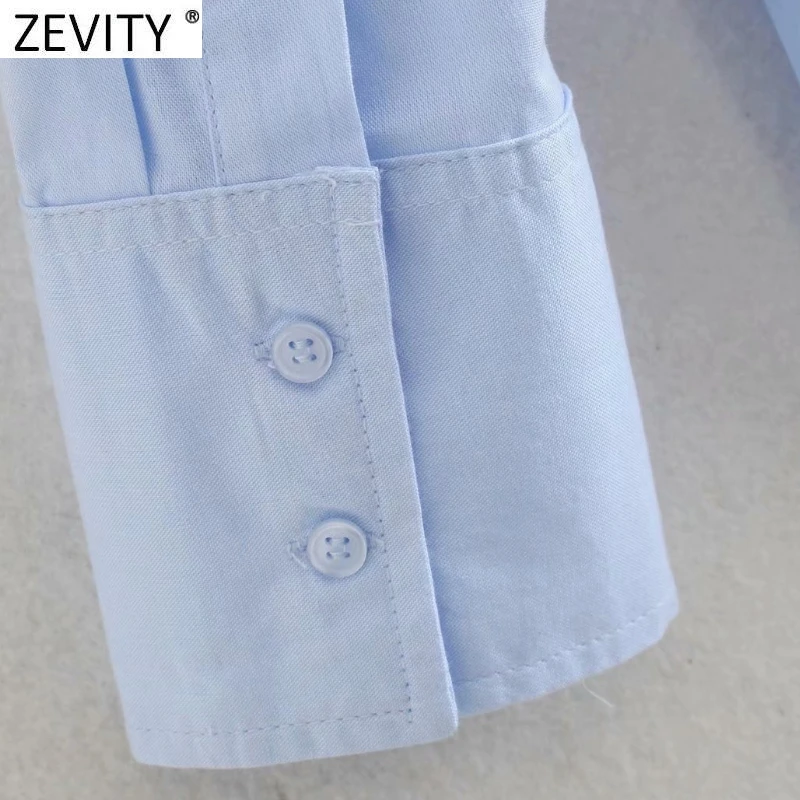 Zevity New Women Simply Turn Down Collar Solid Single Breasted Poplin Shirts Office Lady Blouse Roupas Chic Chemise Tops LS9110