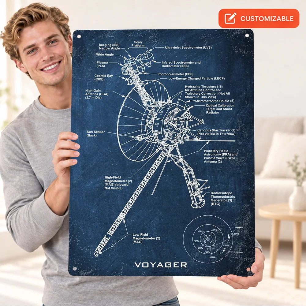 Voyager Probe Textured Metal Poster Customized Aluminum Sign Technical Blueprint Illustration Wall Art For Science Classroom