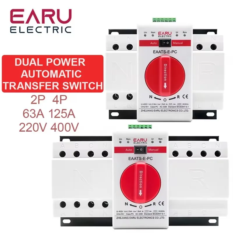 

2P 4P 63A 125A ATS PV Dual Power Automatic Transfer Switch AC230V 400V 50 60Hz Type MCB Auto Manual Sal Switches Circuit Breaker