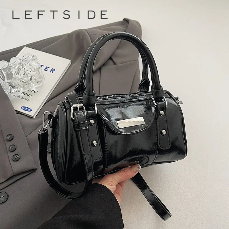 

LEFTSIDE Small PU Leather Shoulder Bags for Women 2024 Winter Y2K New Designer Trend Female Tote Bag Lady Short Handle Handbags