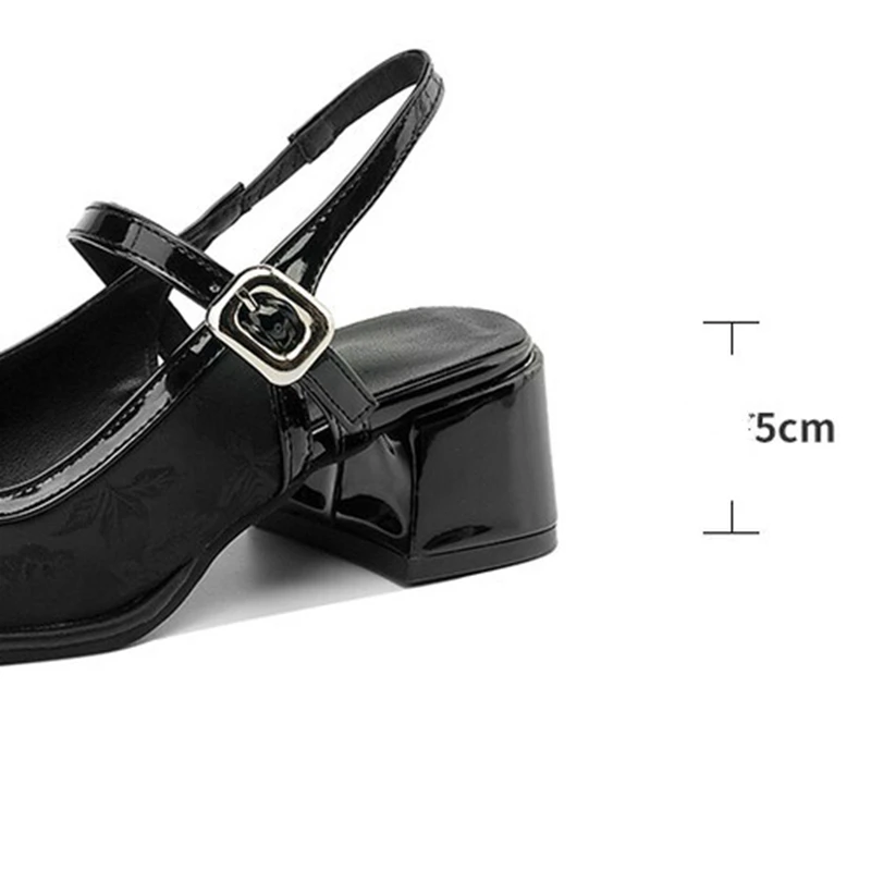 REAVE CAT Women Elegant Office Pumps Round Toe 5cm Heels Ankle Strap Print Plus Size 43 Black Beige