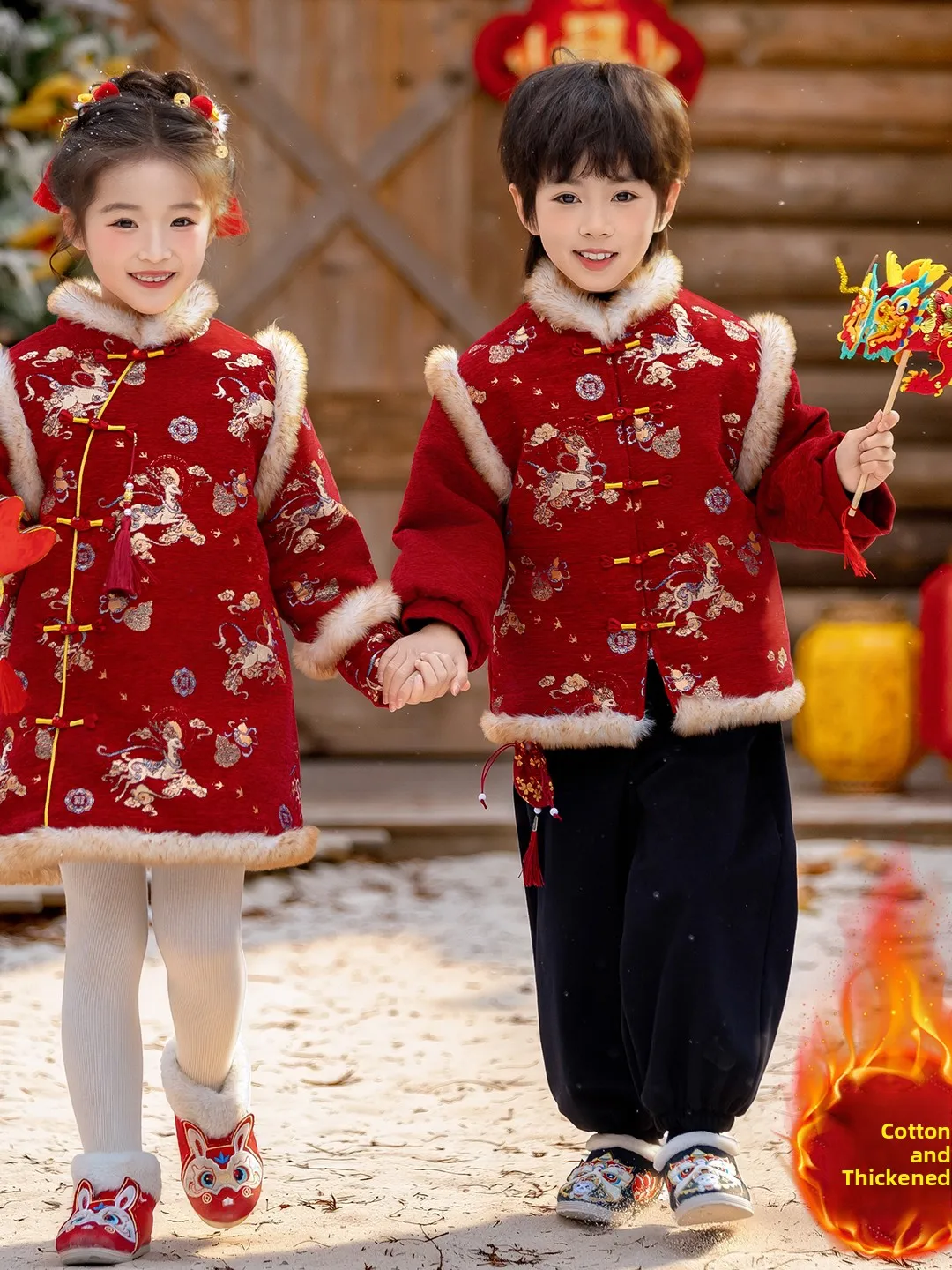 

Children's New Year's Clothing Winter Thiened Cotton Long Sve Skirt M Fem Toddler Traditional Hanfu Perf...
