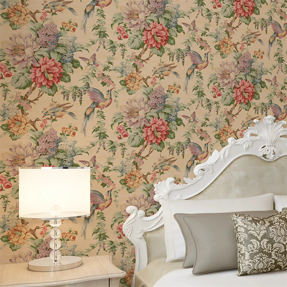 custom American flower bird wallpaper background wall cloth wall cloth peacock 3d wall paper living room retro sofa house movie