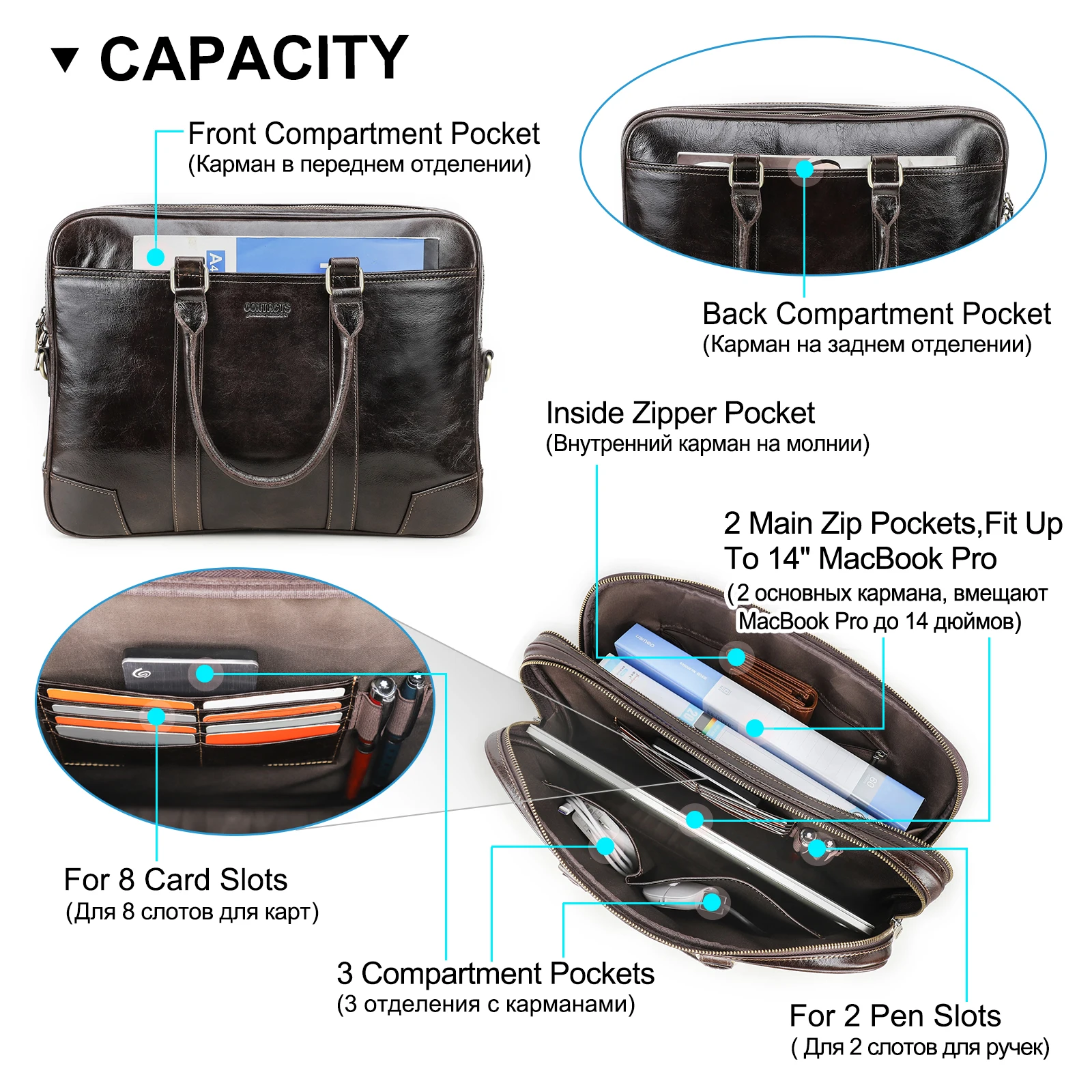 enuine Leather Laptop Bag Business Tote Bag Briefcase Large Capacity Storage Handbag for MacBook Air Pro Notebook 14.2 Inch view 6