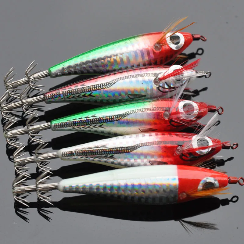 

Laser Egi Lure bait wooden shrimp Artificial shrimp laser horizontal octopus squid hook simulation noctilucent bait fishing gear