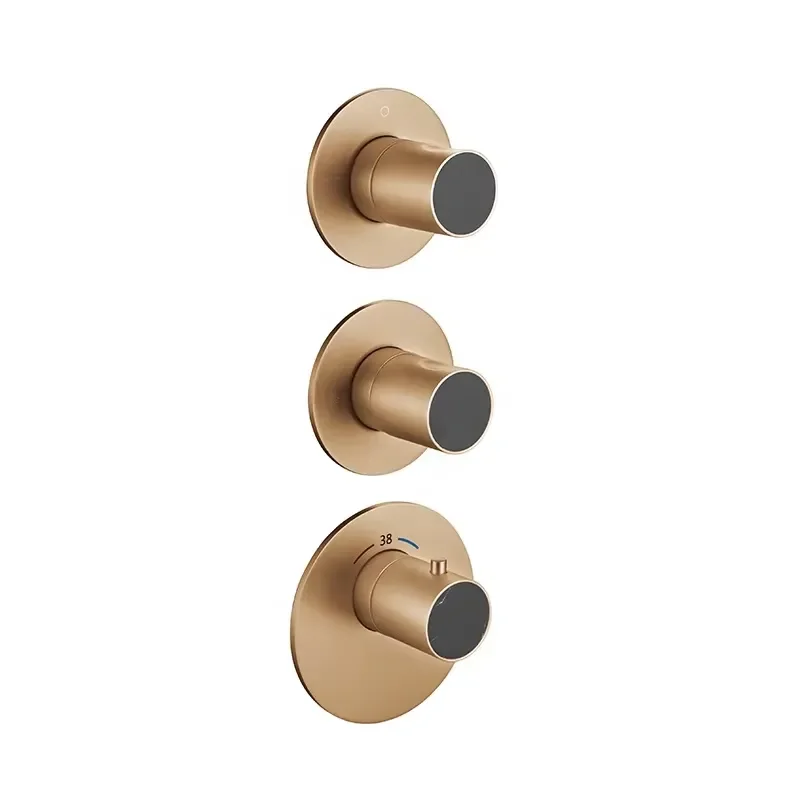 Brass Body Thermostatic Shower Valve 3 Hole Wall Mounted Triple Function Control Mixer with Ceramic Cartridge Copper Cover