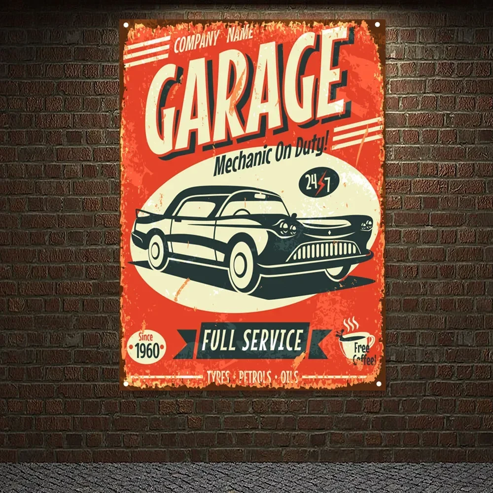 

Vintage CAR SERVICE & REPAIR Wall Art Banner Flag Auto Repair Shop Poster Wall Painting Garage Man Cave Home Decor Stickers B3