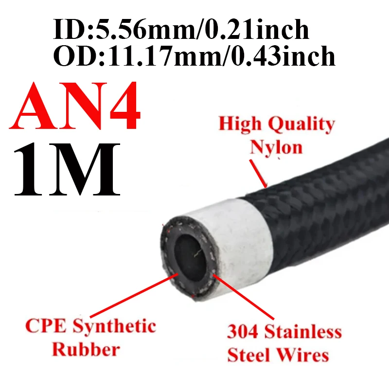 1M/2M/3M/5M/6M AN4 AN6 AN8 AN10 Auto Kraftstoff Schlauch öl Gas Kühler Schlauch Linie Rohr Rohr Nylon Edelstahl Geflochtene Innen CPE Gummi