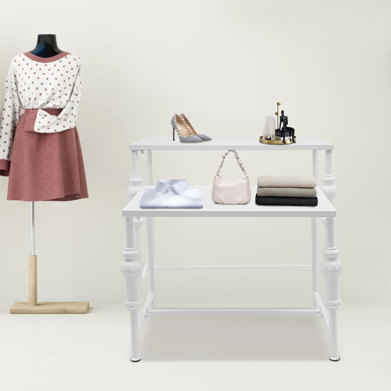 

Industrial Retail Display Tables, Standing Clothing Shoes Display Rack with Wrench, Each Could Bear 50 Pounds for Retail Stores