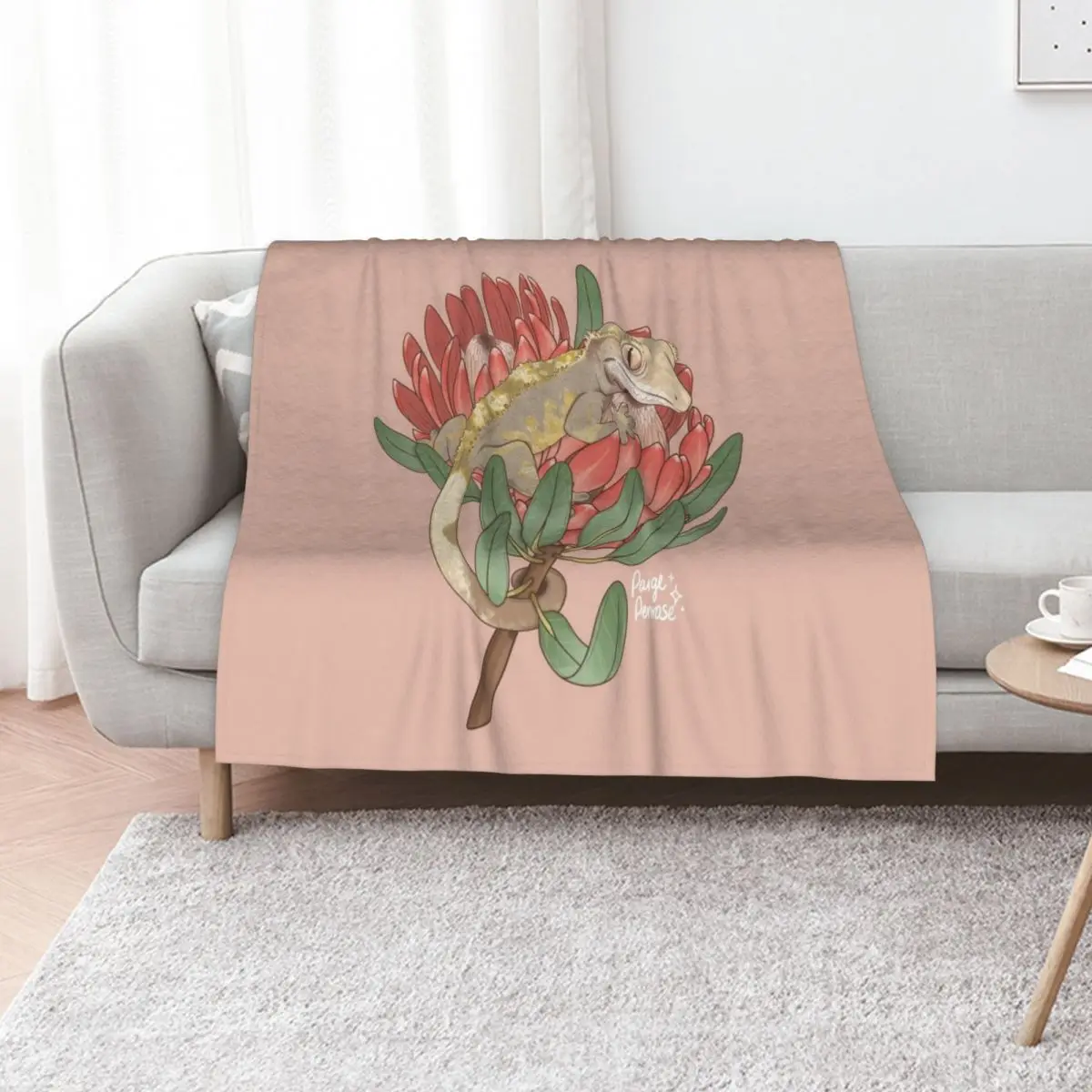 Crested Gecko with Protea Flower Throw Blanket Polar Winter beds Travel Nap Soft Big For Sofa Thin Blankets