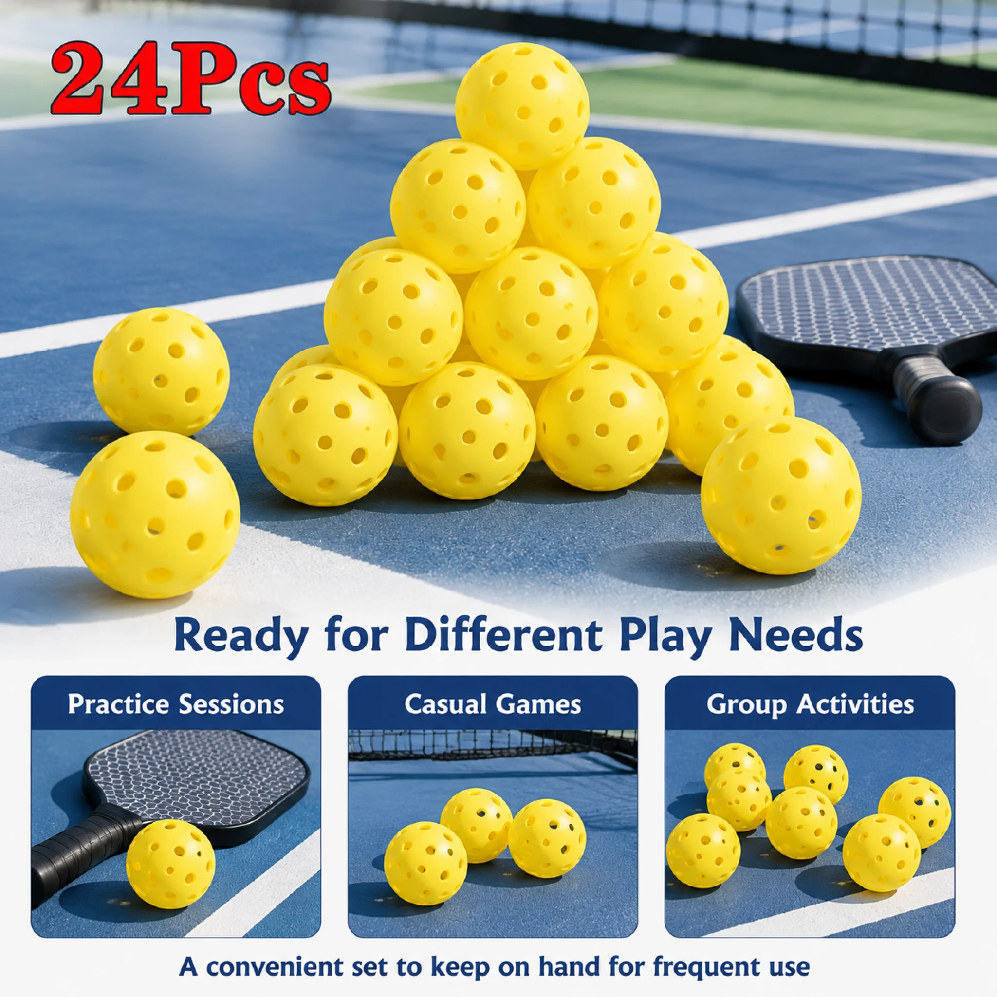 6/12/24 Stück Pickleball 74MM Langlebige 40-Loch Outdoor-Picklebälle 26g für Wettkämpfe Pickleball-Sets – Detail 3