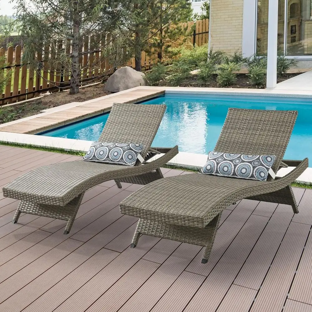 

Outdoor Wicker Reclining Lounge Chair, 79" Rattan Patio Chaise Lounges or Poolside, Garden, Backyard, Set o 2, Adjustable Backre